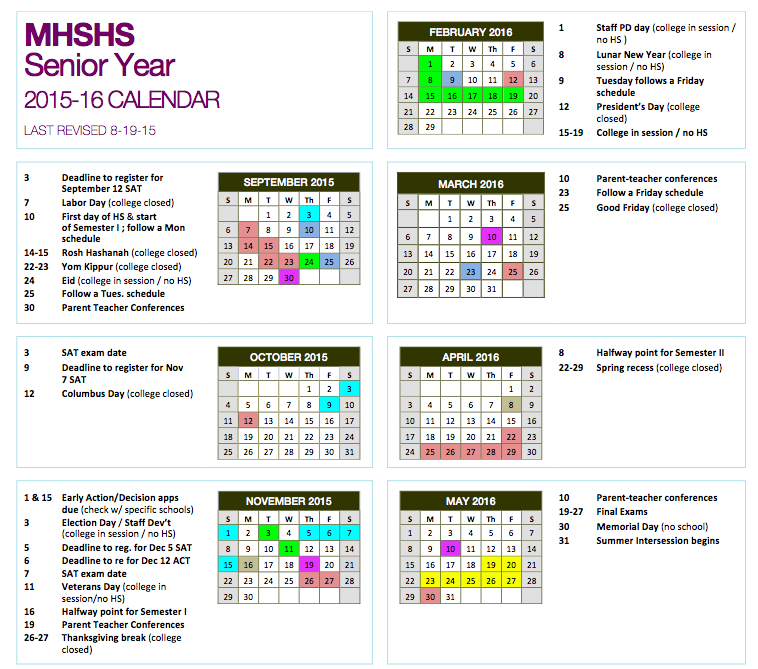 Senior Year Calendar Ms Waller's GovEcon12 Class